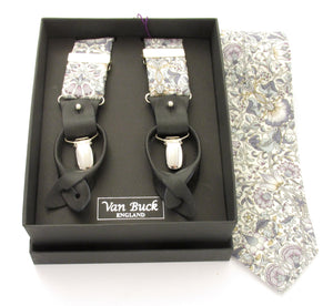 Lodden Green Tie & Trouser Braces Gift Set Made with Liberty Fabric