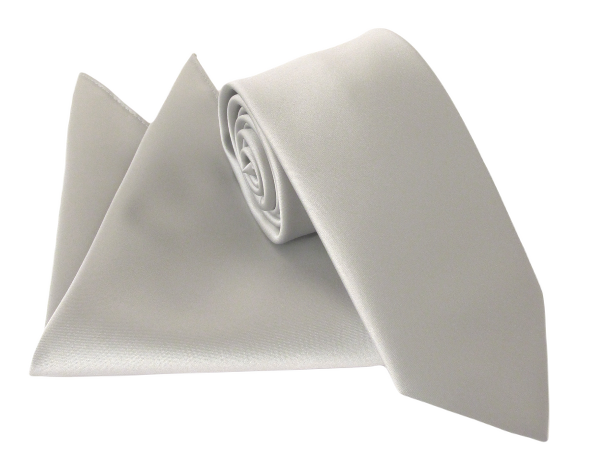 Van Buck Satin Plain Silver Tie and Pocket Square Set Van Buck England