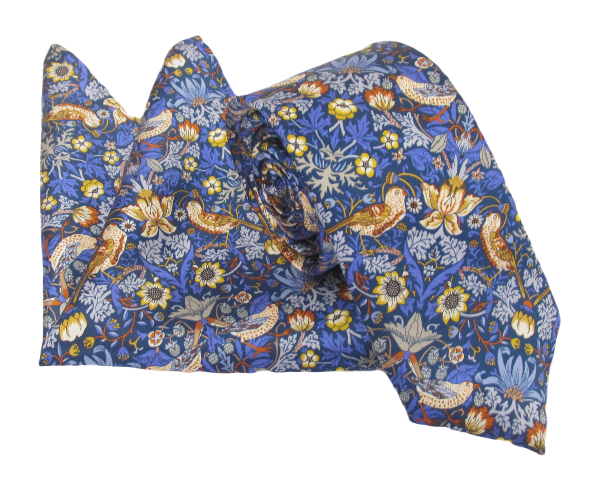 Strawberry Thief Royal Blue Silk Tie & Pocket Square Set Made with
