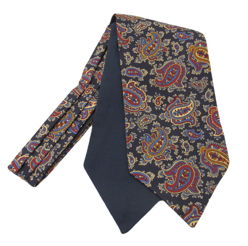 Navy Large Paisley Silk Cravat by Van Buck