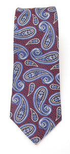 Cerise Red With Blue Paisleys Silk Tie by Van Buck