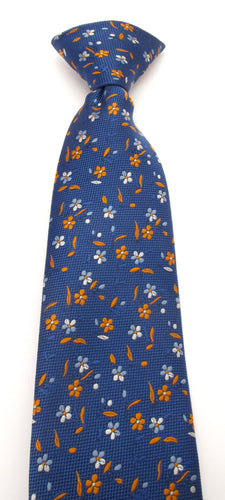 Navy & Orange flowers Clip On Tie by Van Buck