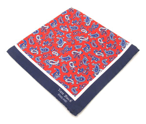 Navy Blue & Red Paisley Silk Fancy Pocket Square by Van Buck