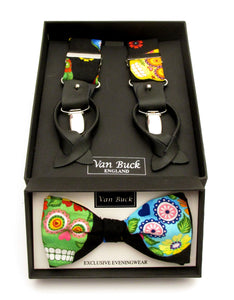 Large Skull Bow Tie & Trouser Braces Gift Set by Van Buck