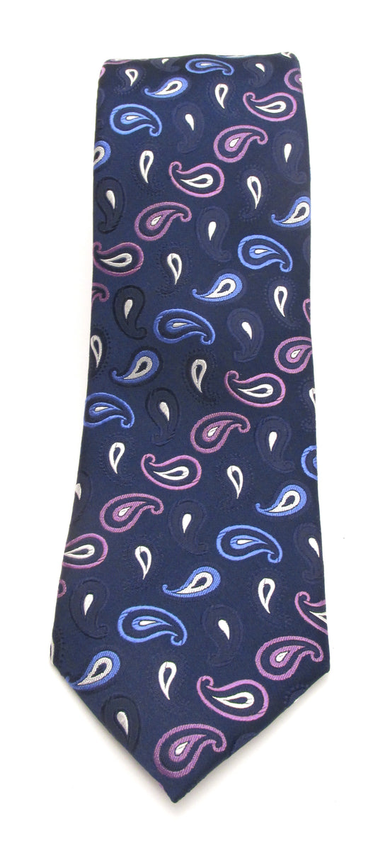 Navy Teardrop Paisley London Silk Tie By Van Buck Van Buck England 