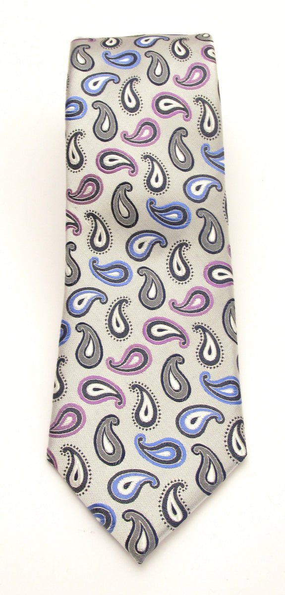 Silver Teardrop Paisley London Silk Tie By Van Buck Van Buck England 