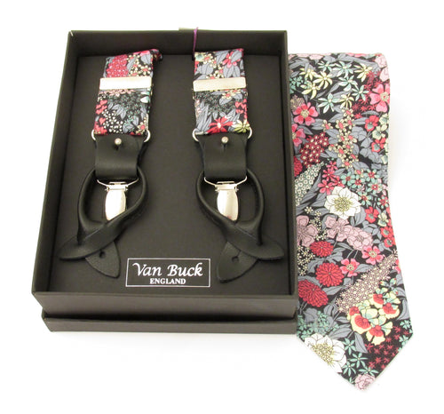 Ciara Grey Tie & Trouser Braces Gift Set Made with Liberty Fabric 
