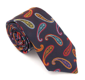Limited Edition Navy Silk Tie with Multicoloured Paisleys by Van Buck