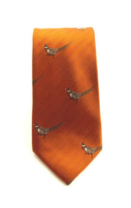 Orange Running Pheasant Country Silk Tie by Van Buck