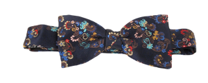 Limited Edition Navy & Tan Floral Vine Silk Bow Tie by Van Buck