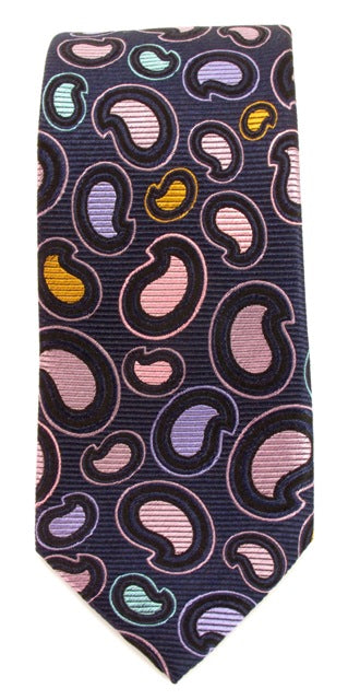 Navy Blue Teardrop Paisley Silk Tie By Van Buck Van Buck England 