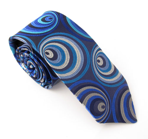 Limited Edition Navy & Silver 3D Circles Silk Tie by Van Buck