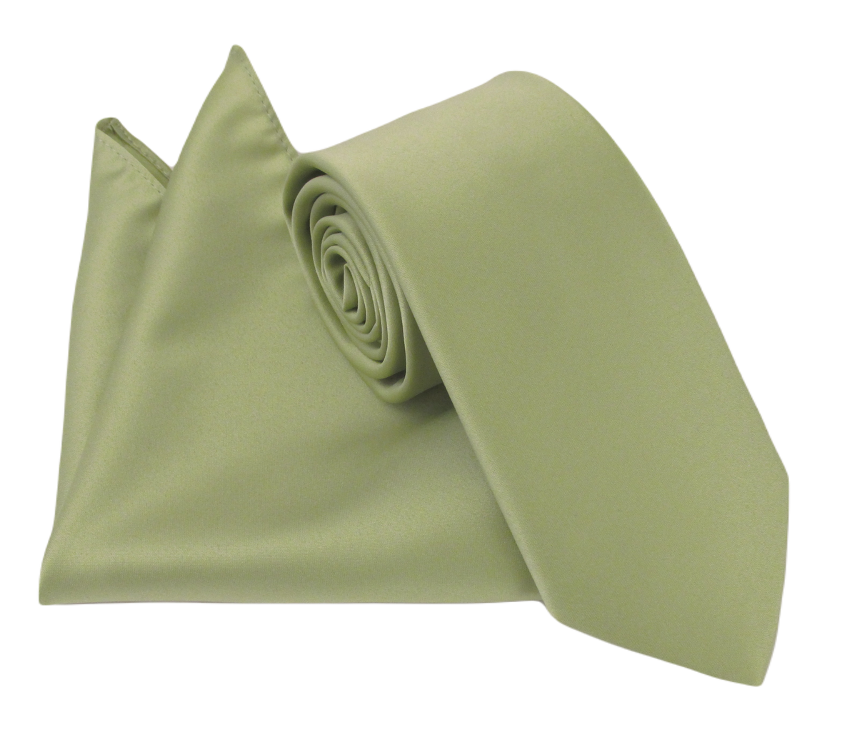 Olive Green Sage Satin Tie & Pocket Square Set by Van Buck – Van Buck
