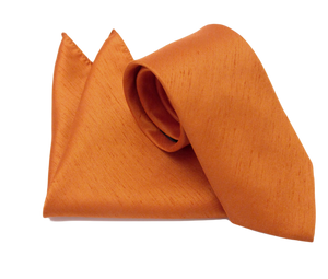 Cinnamon Orange Plain Slub Tie & Pocket Square Set by Van Buck