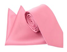 Alex Pink Wedding Satin Tie and Pocket Square Set By Van Buck