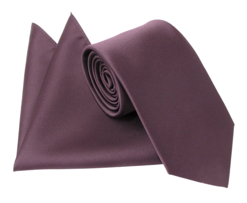 Aubergine Satin Wedding Tie and Pocket Square Set by Van Buck