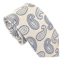 Beige Blue Light Paisley in Linen Finish Red Label Silk Tie