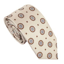 Beige Large Floral Medallion Red Label Silk Tie by Van Buck
