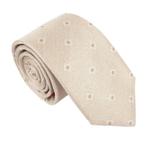 Beige Square Dot Linen Weave Red Label Silk Tie