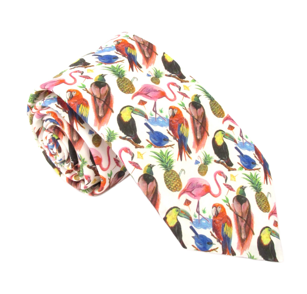 Birds of Paradise Cotton Tie Made with Liberty Fabric