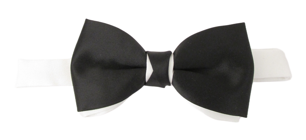 Black & White Satin Two Tone Bow Tie by Van Buck