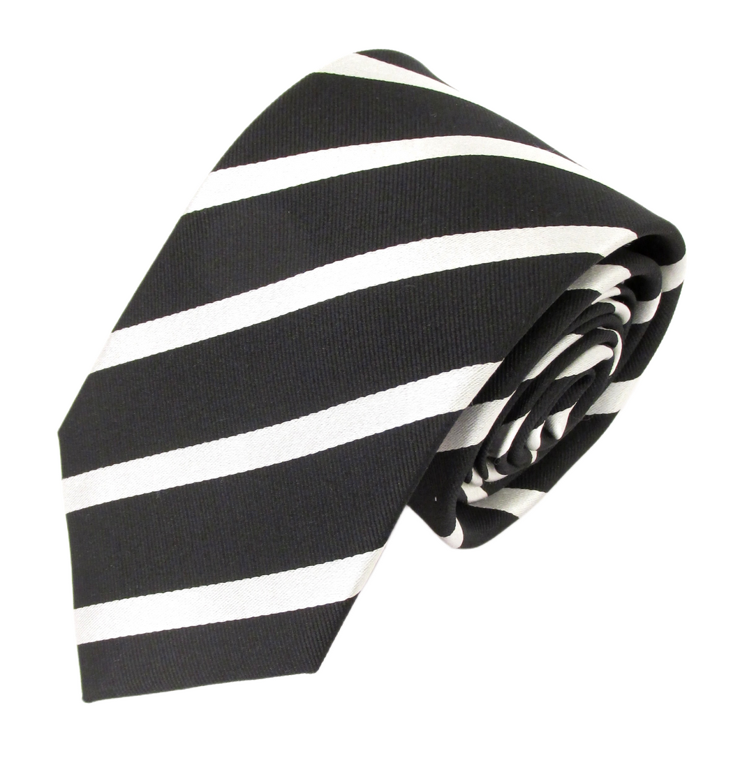 Striped Black With White Silk Tie