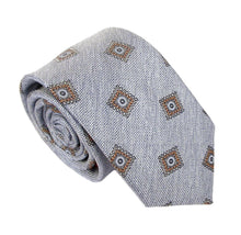 Blue Square Medallion Linen Weave Red Label Silk Tie