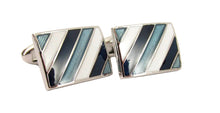 Van Buck Platinum Navy Blue Striped Cufflinks