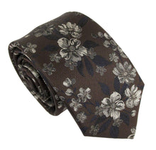 Brown Achromatic Flowers Red Label Silk Tie by Van Buck