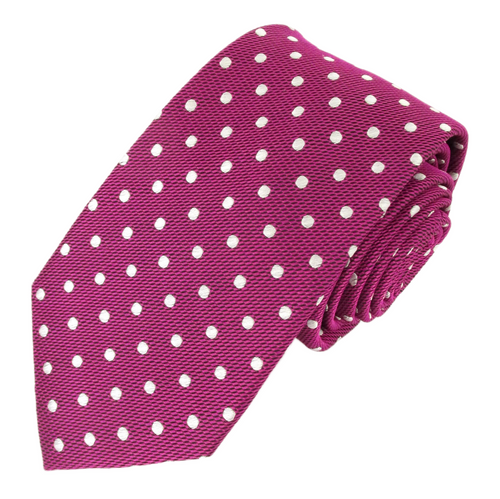 Cerise Pink Silk Tie With White Polka Dots by Van Buck