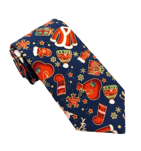 Festive Navy Blue Christmas Tie by Van Buck