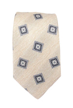 Cream Square Medallion Linen Weave Red Label Silk Tie