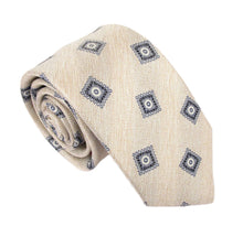 Cream Square Medallion Linen Weave Red Label Silk Tie