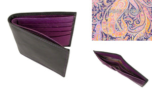 Black Leather RFID Wallet Trimmed With Felix Liberty Fabric