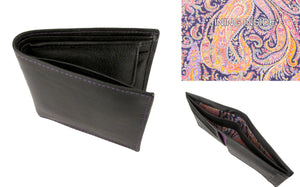 Black Leather RFID Coin Wallet Trimmed With Felix Liberty Fabric