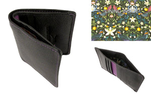 Black Leather RFID Card Holder Trimmed With Forbidden Fruit Liberty Fabric