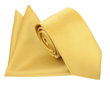 Gold Satin 29 Wedding Tie and Pocket Square Set by Van Buck