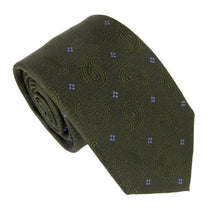 Green Textured Self Pattern Paisley with Floral Motif London Silk Tie by Van Buck