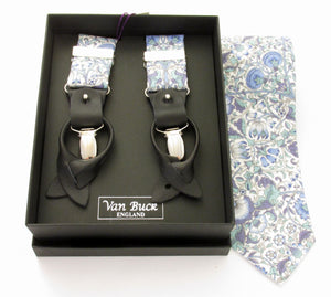 Lodden Blue Tie & Trouser Braces Gift Set Made with Liberty Fabric