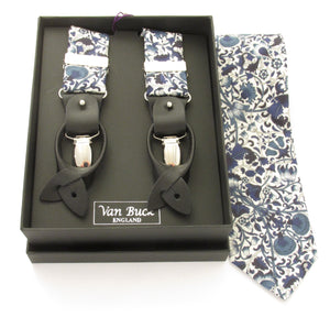 Lodden Navy Tie & Trouser Braces Gift Set Made with Liberty Fabric