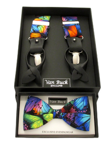 Bright Butterfly Party Bow Tie & Trouser Braces by Van Buck