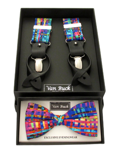 Neon Glitch Party Bow Tie & Trouser Braces by Van Buck