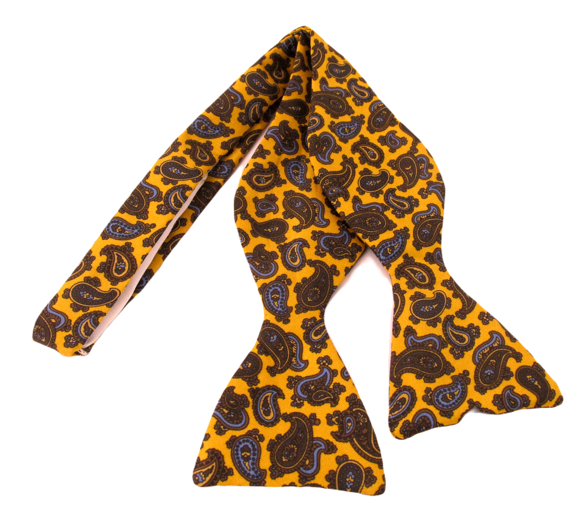 Gold Paisley Printed Silk Self Tie Bow Tie by Van Buck | Bow Tie | Van ...