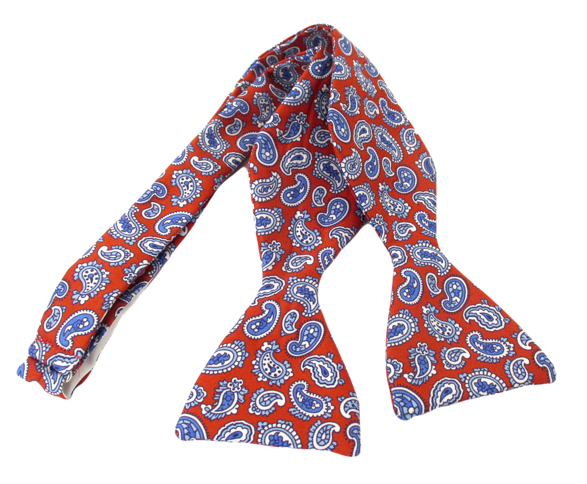 Red With Blue Paisley Printed Silk Self Tie Bow Tie by Van Buck | Bow ...