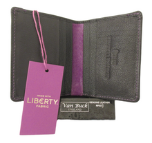 Black Leather RFID Card Holder Trimmed With Tou Can Hide Liberty Fabric