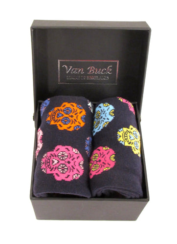Van Buck Twin Navy Skull Socks Gift Set