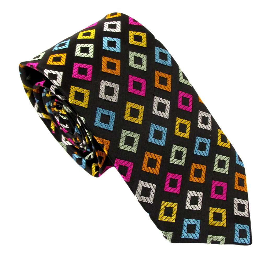 Limited Edition Black Multi Squares Silk Tie by Van Buck