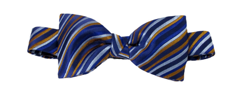Limited Edition Navy Brown Stripe Silk Bow Tie by Van Buck