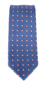 Blue & Red Neat Patterned London Silk Tie by Van Buck