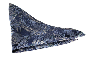 Navy & Blue Large Floral Leaf Silk Pocket Square by Van Buck